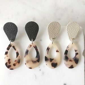 Leather Blonde Tortoise Teardrop Earrings